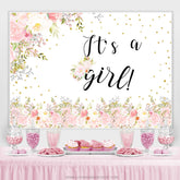 Lofaris Pink Spring Floral Its A Girl Baby Shower Backdrop